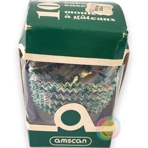 Vtg Amscan Holly Christmas Cupcake Liners 100ct NOS Paper Baking Cups NIB